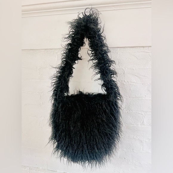 Dolls Kill Widow Faux Fur Bag Black Long Hair Furry Vegan Mongolian Lamb NWOT - Picture 6 of 13